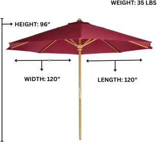 10-ft Teak Market Umbrella with Red Canopy