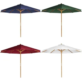 10-Ft Teak Market Umbrella With Blue Canopy