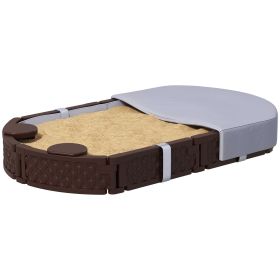 Kids Sandbox with Cover, 4 Corner Seats, Bottom Liner for Backyard, Garden, Outdoor, 71" x 42" W x 9", Dark Brown