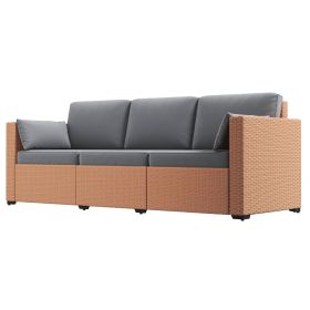 3-Seat Wicker Patio Sofa PE Rattan Outdoor Couch with Deep Seating Cushions Gray Sand