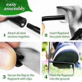 Combo Pack: Garden Flag Stand Black 36 x 16 in & Garden Flag 12x18 in Patriotic Decoration Welcome 3 Gnomes Double-Sided Blockout Fabric