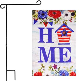 Combo Pack Garden Flag Stand Black 36 x 16 in & Garden Flag 12x18 in Patriotic Decoration Home Birdhouse Double-Sided Blockout Fabric