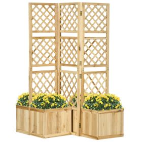 Outdoor Privacy Screen Freestanding with Raised Garden Beds for Patio Backyard