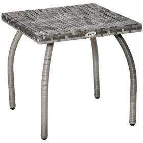 Rattan Wicker End Table All-Weather Side Table for Outdoor Garden Balcony Backyard Gray