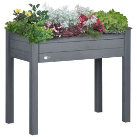 34" Elevated Garden Bed Dark Gray Wooden Planter Box with Drainage Holes for Vegetables Herbs Flowers Backyard Use