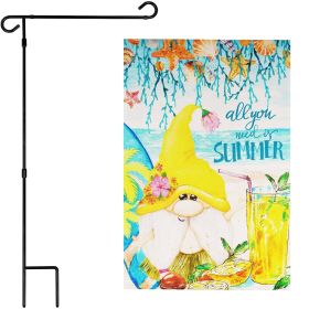 Combo Pack Garden Flag Stand Black 36 x 16 in & Garden Flag 12x18 in Summer Decoration All You Need is Summer Gnome 12"x18" Double-Sided Blockout