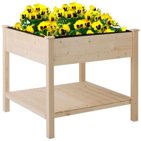 36"x36" Raised Garden Bed with Shelf 2 Tier Elevated Wooden Planter Box for Vegetables Flowers Herbs Balcony Backyard