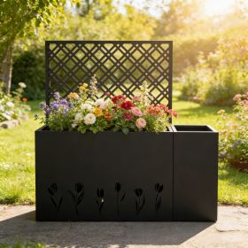 2-Piece Metal Planter Box with Trellis - 23.6in Depth Raised Garden Bed for Outdoor Indoor Use