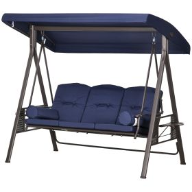 3-Seat Outdoor Porch Swing Chair with Adjustable Canopy, Cushion and Pillows for Garden, Poolside, Dark Blue