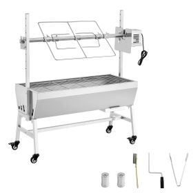 Rotisserie Grill, 38W BBQ Outdoor Pig & Lamb Spit Roaster, Charcoal Spit Roaster with 132 LBS Capacity, Wheels & 7-Level Height
