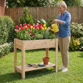 Wooden Raised Garden Bed with Legs and Storage Shelf