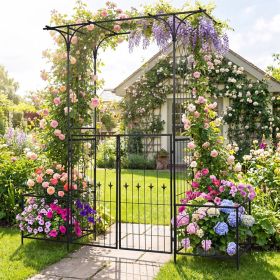 Garden Arbor with Gate and Planter Boxes Heavy Duty Metal Arch with Side Trellis