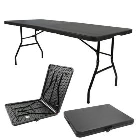 Folding Table 6ft Portable Heavy Duty Plastic Fold-in-Half Utility Foldable Table Plastic Dining Table (BLACK)