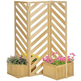 Decorative Outdoor Privacy Screen, Freestanding Divider/Separator with 4 Self-Draining Planters, 3 Trellis Plant Support Panels for Garden Walkwa