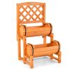 Wooden 2-Tier Raised Garden Bed with 2 Cylindrical Planter Boxes and Trellis