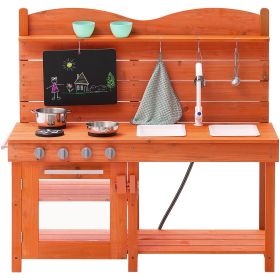 Mud Kitchen for Kids, Wooden Toy Play Kitchen Set, Outdoor Toddler Grocery Store Playset for Boys & Girls, Pretend Play Kitchen with Stoves, Sink