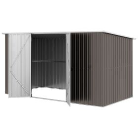 11.2' x 5.6' Storage Shed w/ Lockable Door, Galvanized Metal Utility Outdoor Shed for Backyard, Bike, Patio, Light Gray