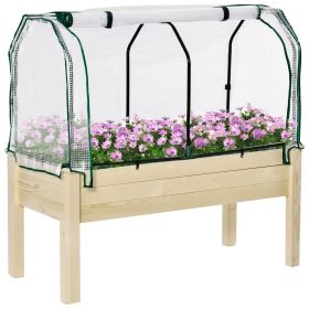 Raised Garden Bed with PE Greenhouse Cover Outdoor Elevated Wood Planter Box for Herbs and Vegetables, Use for Patio, Backyard, Balcony