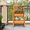 Wooden 2-Tier Raised Garden Bed with 2 Cylindrical Planter Boxes and Trellis