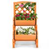 Wooden 2-Tier Raised Garden Bed with 2 Cylindrical Planter Boxes and Trellis