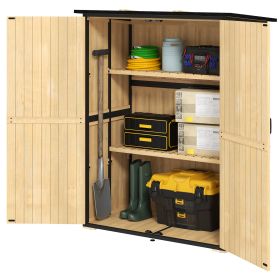 Wood Storage Shed, Outdoor Garden Shed with Asphalt Roof, 2 Shelves, Lockable Doors and Adjustable Feet, Natural (Color: Natural Wood)