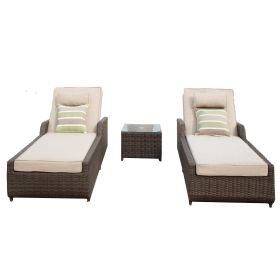 Direct Wicker Outdoor Patio Adjustable Backrest Rattan Chaise Lounge Set with Cushions (Color: BROWN)