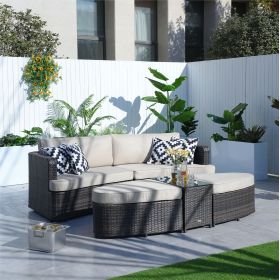 Direct Wicker 5-Piece Outdoor Wicker Sofa Daybed Set Patio Furniture Sunbed (Color: BROWN)