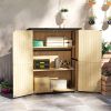 Wood Storage Shed, Outdoor Garden Shed with Asphalt Roof, 2 Shelves, Lockable Doors and Adjustable Feet, Natural