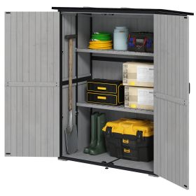 Wood Storage Shed, Outdoor Garden Shed with Asphalt Roof, 2 Shelves, Lockable Doors and Adjustable Feet, Gray (Color: Gray)